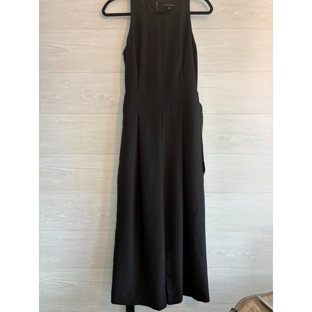 Banana Republic Black Crepe Halter Top Jumpsuit Super Wide Legs Pockets 0 - Picture 2 of 10